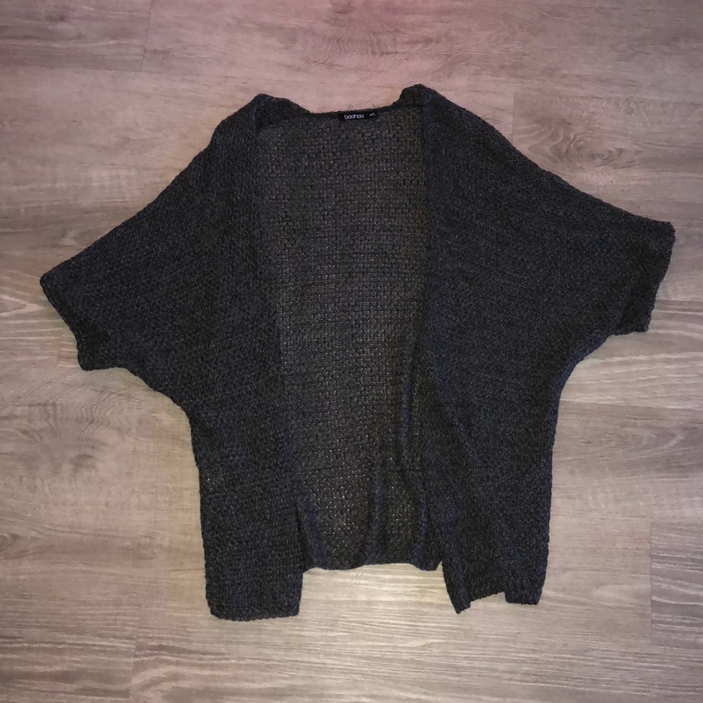 Knitted short sleeve dark grey cover up